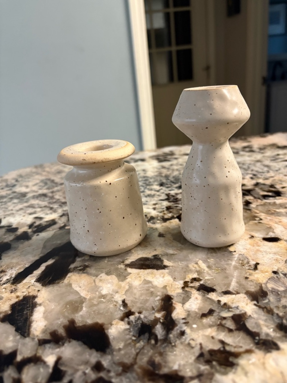 Anthropologie Speckled Ceramic candlestick holders - Neutral Cream